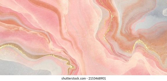 Abstract Pink Marble Vintage Background Wallpaper With Golden Line Glitter. 