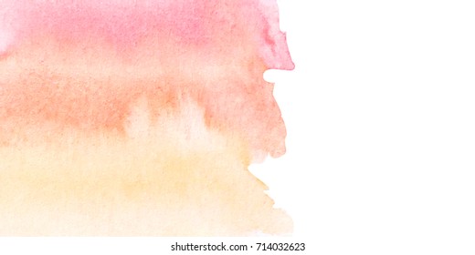 The abstract pink,   orange and peach  watercolor splash on white background for your text drawn , business card or invitation 