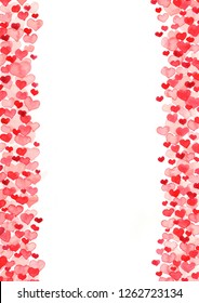 Abstract pink and red heart shape watercolor hand painting border for decoration on Valentine's day and wedding.