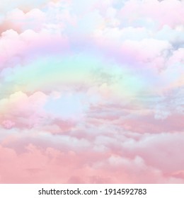 Abstract  Pink Sky With Rainbow Background