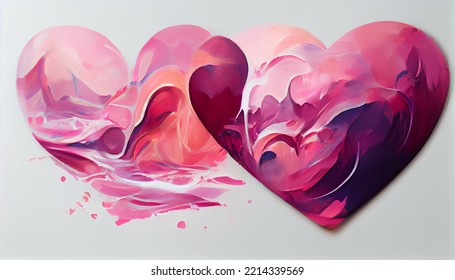 Abstract Pink Tones Liquid Oil Painting Illustration On Heart Shape Background	