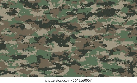 Abstract Pixelated Army Camo Pattern in Earth Tones for Tactical Use.
