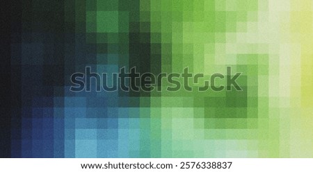 Abstract pixelated background with a grainy texture, featuring a smooth transition from blue to green and yellow hues