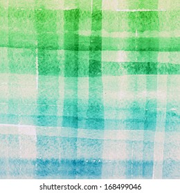 Abstract Plaid Watercolor. Hand Painted Blue And Green Background 