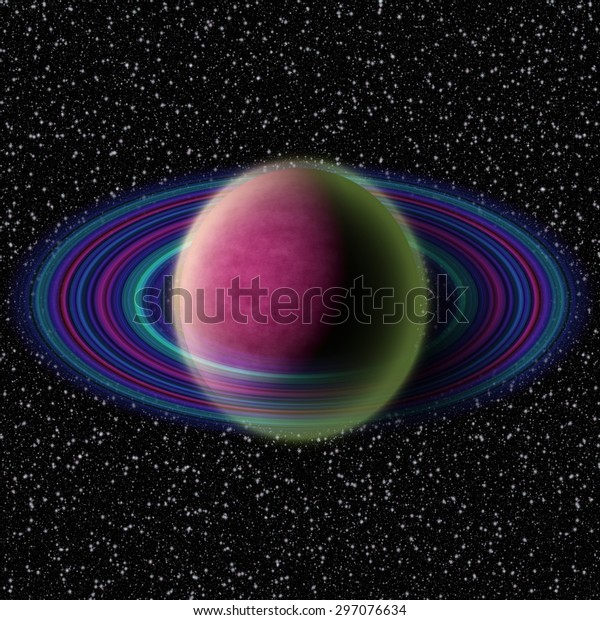 Abstract\
planet with colorful ring somewhere in space.\
