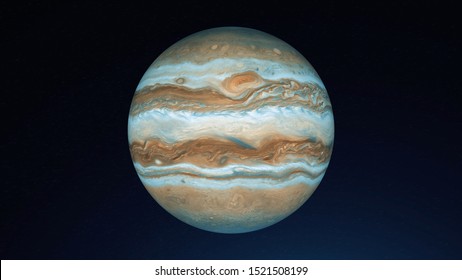 Abstract Planet Jupiter Rotating In Outer Space. Animation. Sunrise And Sunfall On The Colorful White And Brown Surface Of The Jovian Planet, Seamless Loop.