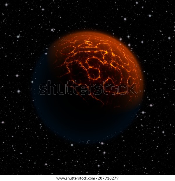 Abstract planet
with red atmosphere and huge cracks with lava flowing to the
surface. Full HD video also
available.