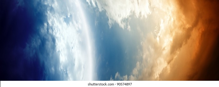 Abstract planet in space, blue and red clouds - Shutterstock ID 90574897