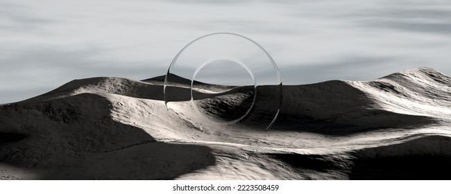 Abstract planet surface   round portal 3d rendering landscape  alien element fantasy