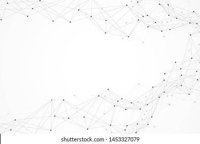 Abstract plexus background with connected lines and dots. Wave flow. Plexus geometric effect Big data with compounds. Lines plexus, minimal array. Digital data visualization, illustration.