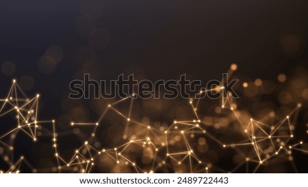 Abstract plexus background with glowing yellow and orange connecting lines and nodes. Full HD with smooth cycling. Festive, cozy, warm, scientific template. Network connection concept, LED garland,