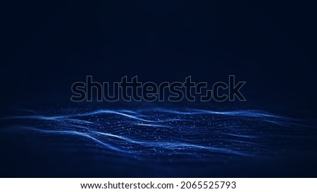 Abstract polygon wave background concept of interconnected dots and lines with a dark background and empty space above.
