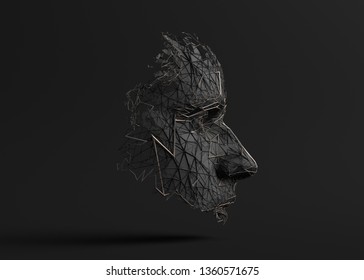 Abstract polygonal human face, 3d illustration of a cyborg head construction, artificial intelligence concept