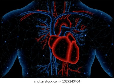 Abstract polygonal light of healthy heart structure. Business wireframe mesh spheres from flying debris. Human organ concept. Blue structure style raster illustration with geometry triangles. - Powered by Shutterstock