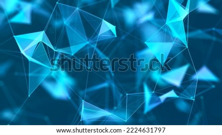 Abstract polygonal space with dots and lines. Connection science background. Triangular business wallpaper. 3d rendering.