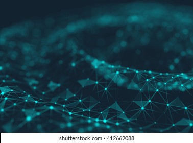 Abstract Polygonal Space Low Poly Dark Background With Connecting Dots And Lines. Connection Structure. Science Background. Futuristic Polygonal Background.  Triangular Background. Wallpaper. Business