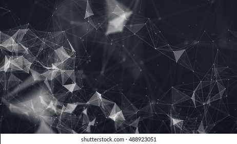 Abstract Polygonal Space Low Poly Dark Background With Connecting Dots And Lines. Connection Structure. Futuristic Polygonal Background. Triangular Business  Wallpaper. 