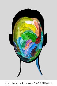 Abstract Portrait. Face Painting. Surreal Face. Conceptual Illustration Of Creative Personality. Illustration Of Artist.