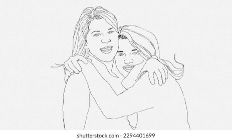Abstract portrait young pretty woman  Friends  sisters couple  Continuous one line drawing isolated white   Illustration made in solid line  black line white background  LGBTQ+ 