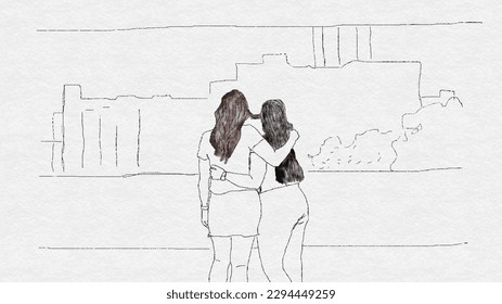 Abstract portrait young woman  Friends  sisters pretty couple  Continuous one line drawing isolated white  Vector illustration in simple modern style  
LGBTQ+ 