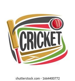 Abstract Poster For Cricket Game: Red Ball Hitting Of Bat, Flying On Curve Trajectory Above Pitch On White Background.