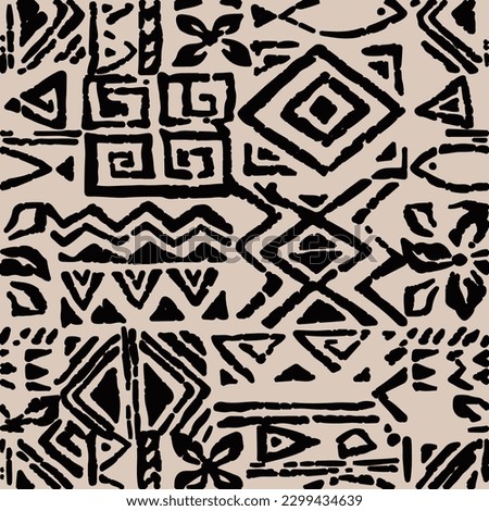 Abstract print, boho print seamless pattern. blue black combination