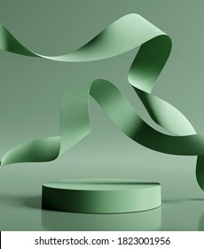 Abstract Product Display Podium On Green Background. 3D Render	
