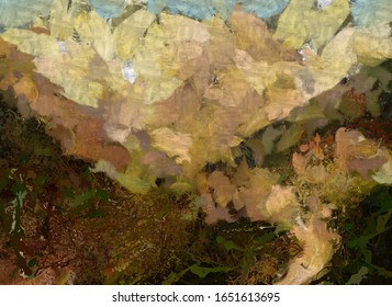 abstract psychedelic background with the texture of applying underpainting. Computer stylization of oil strokes of paint with brushes of different shapes and sizes