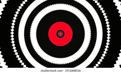 Abstract Pulsating Circles Or Radio Waves Of Black, White, And Red Color. Animation. Seamless Loop Signals O Flashing Rings.