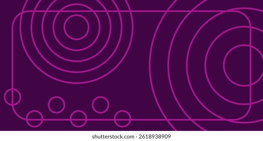 Abstract purple background with concentric circles and smaller circular elements. Modern and minimalist design suitable for technology, digital media, or creative projects.