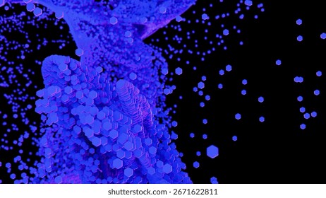 Abstract Purple Hexagonal Particles on Black Background