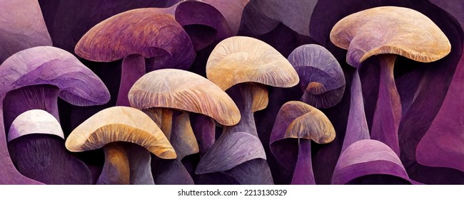 Abstract Purple Mushrooms, Trippy Psychedelic Lsd Art. For: Web Banner, Texture, Pattern, Wallpaper.