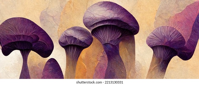 Abstract Purple Mushrooms, Trippy Psychedelic Lsd Art. For: Web Banner, Texture, Pattern, Wallpaper.