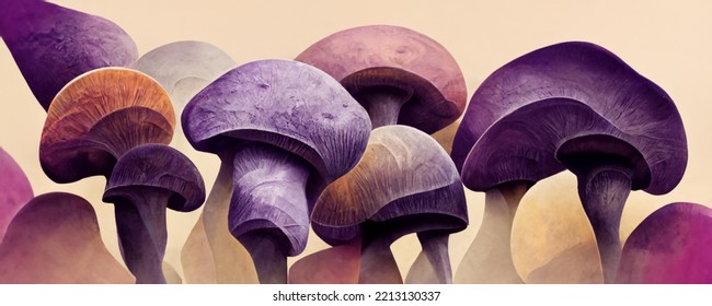 Abstract Purple Mushrooms, Trippy Psychedelic Lsd Art. For: Web Banner, Texture, Pattern, Wallpaper.