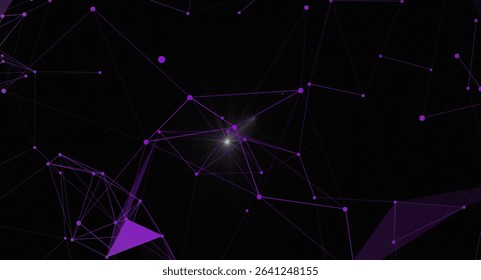 Abstract Purple Network Plexus Connecting Dots and Lines on Black Background