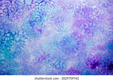 Abstract Purple And Teal Water Colored Floral Background. Vibrant Blue And Lilac Flower Background