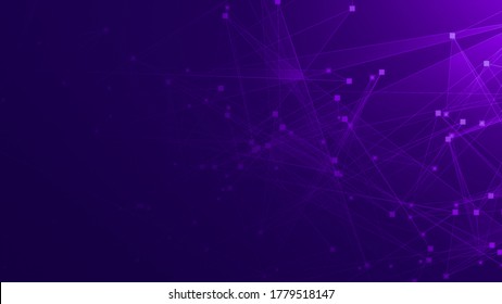 Abstract Purple Violet Polygon Tech Network With Connect Technology Background. Abstract Dots And Lines Texture Background. 3d Rendering.