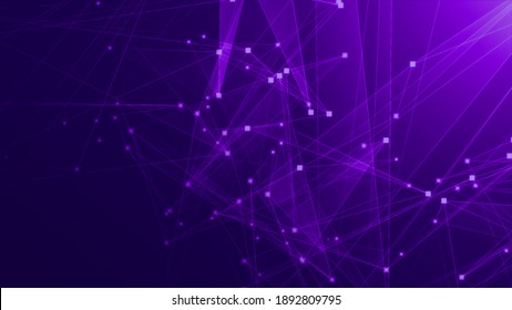 Abstract Purple Violet Polygon Tech Network With Connect Technology Background. Abstract Dots And Lines Texture Background. 3d Rendering.