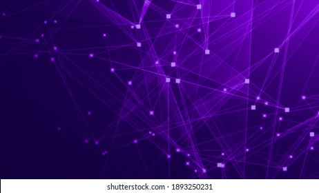 Abstract Purple Violet Polygon Tech Network With Connect Technology Background. Abstract Dots And Lines Texture Background. 3d Rendering.