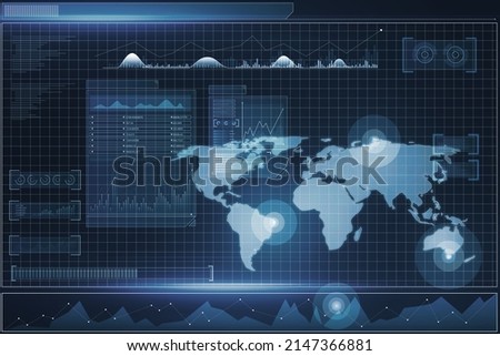 Abstract radar map interface on blue backdrop. Spy and cyber terrorism concept. 3D Rendering