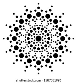 Abstract radial shape. Round element for the center of the composition. Laser cutting template. Medallion is composed of dots of different sizes. Vector copy.