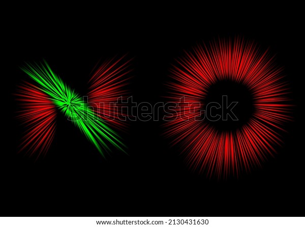 Abstract radial zoom\
blur surface in red and green tones on a black background. Colored\
letters with radial, diverging, converging lines in the shape of\
the word no.