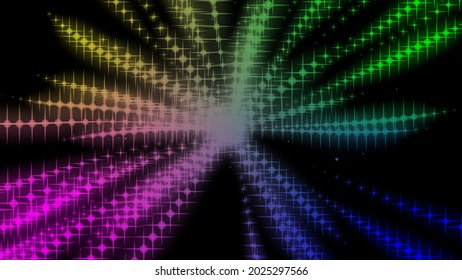 Abstract Radiation Of Radioactive Particles By A Physical Body In Glowing Neon Rays. Close-up. 3D Scientific Visualization. 4 K. Isolated Black Background.