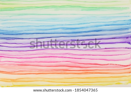 Abstract rainbow acrylic and watercolor wave strip line painting background. Texture paper.  