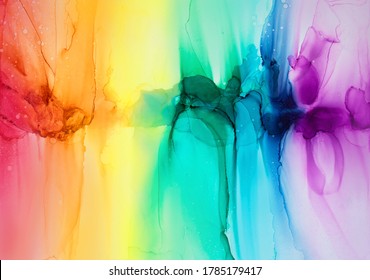 Abstract rainbow colorful background, wallpaper. Mixing acrylic paints. Modern art. Alcohol ink colors translucent. Alcohol Abstract contemporary art fluid.