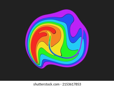 Abstract rainbow design element on a black background. Colorful, Beautiful distorted rainbow circle. A circle in the colors of the LGBT-transgender rainbow. A symbol of hope, rebirth and health.