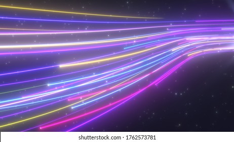 Abstract Rainbow Light Trail Curve Streams Flow And Glowing Stars - Abstract Background Texture