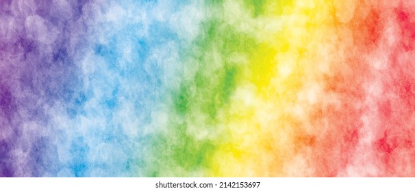 Abstract Rainbow Shaved Ice Or Snow Cone Background. Texture Watercolor Slush Snow Soft Paint Juice Color Pink Red Violet Purple Green Blue Yellow Orange White Background Dessert Frozen. Illustration