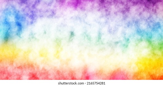 Abstract Rainbow Shaved Ice Or Snow Cone Background. Texture Watercolor Slush Snow Soft Paint Juice Color Pink-red Violet-purple Green-blue Yellow-orange White Background Dessert Frozen. Illustration