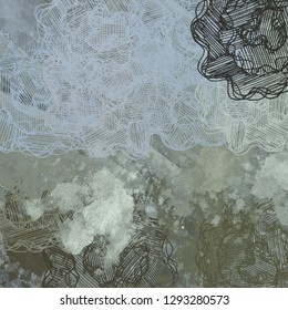 Abstract random shapes. 2d illustration backdrop. Artistic modern art patterns on flat concrete wall. Painted rough surface. Handmade brush strokes. Mixed patterns.